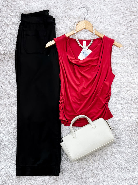 Red Sleeveless Blouse