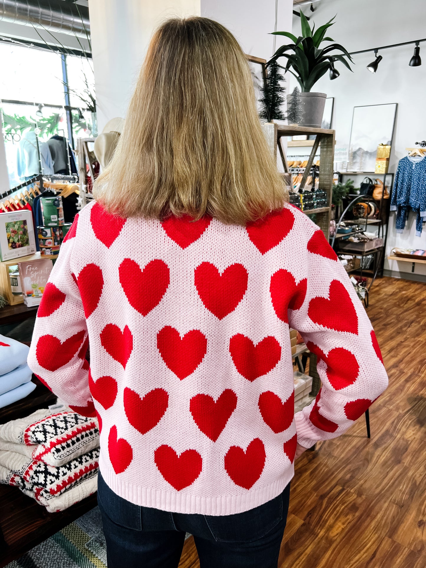 Pink Sweater W/Red Hearts
