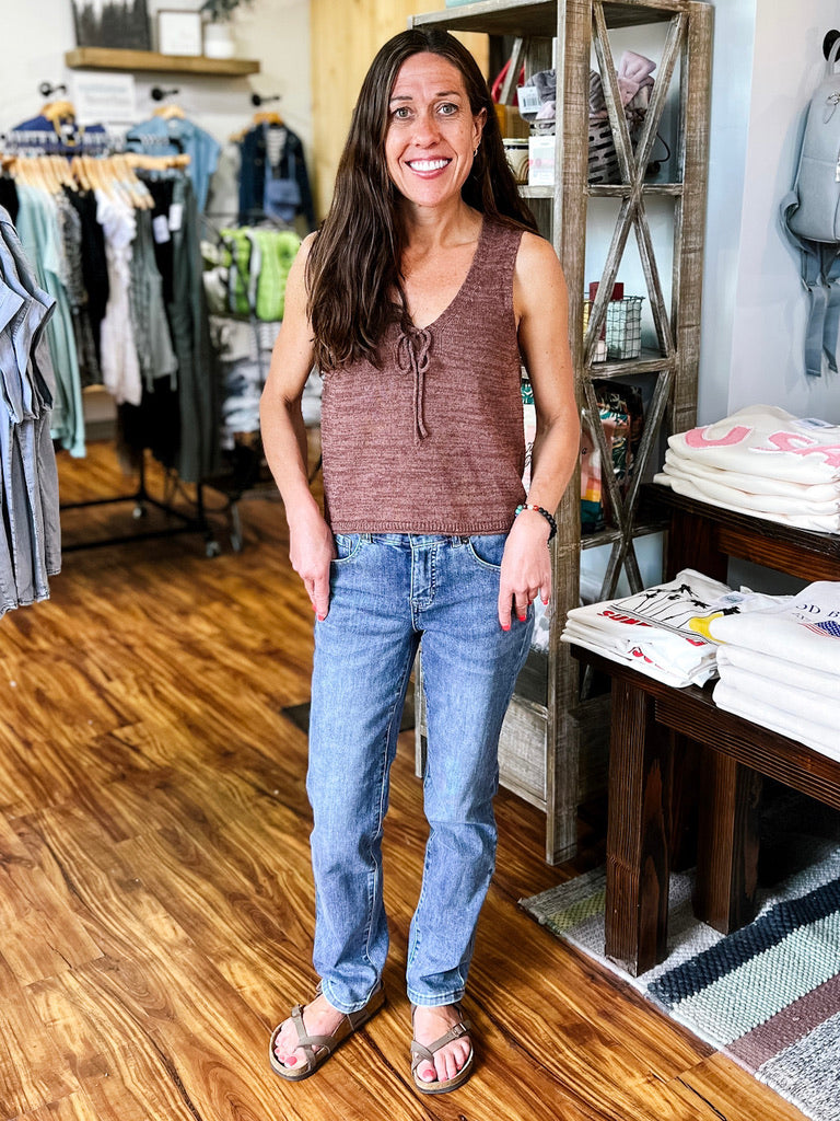 Brown Knit V Neck Tank