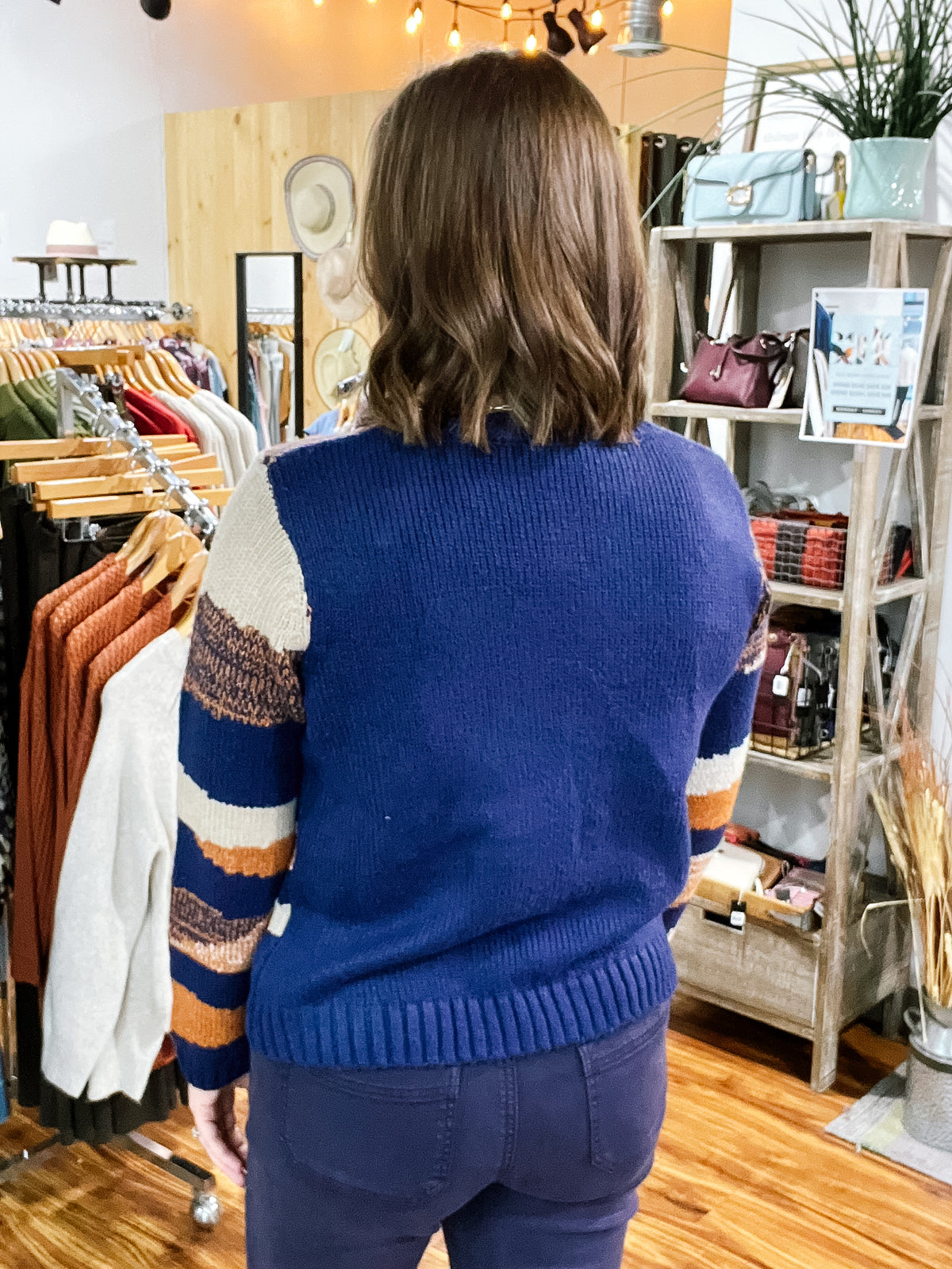 Navy & Brown Abstract Striped Cardigan