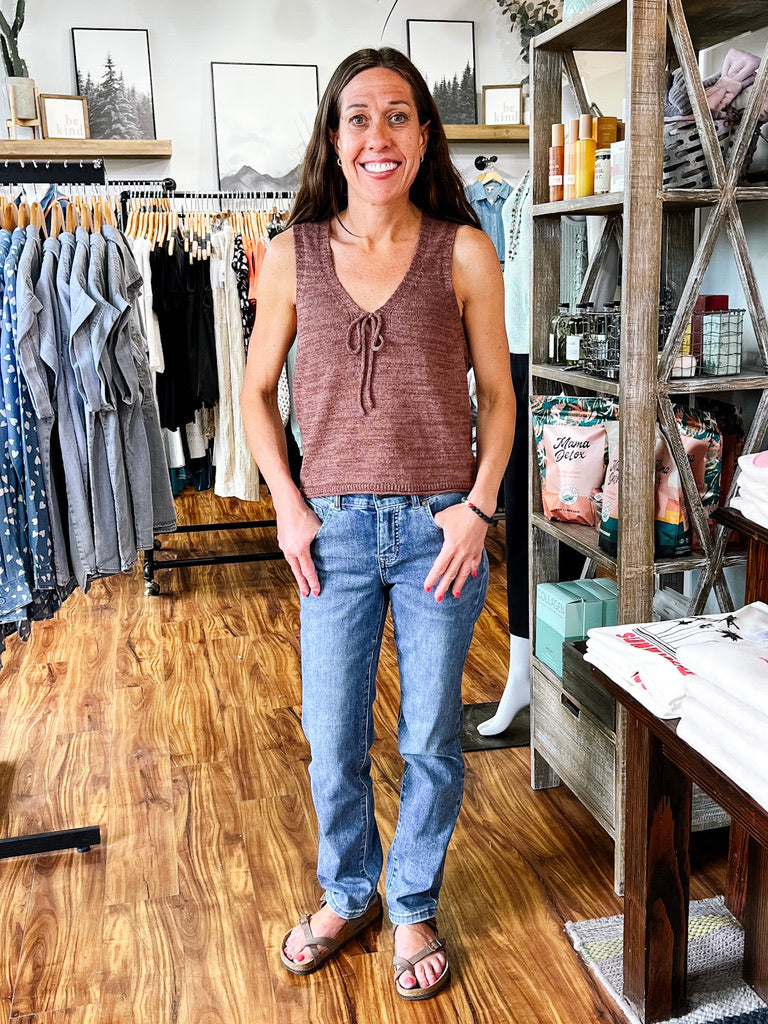 Brown Knit V Neck Tank