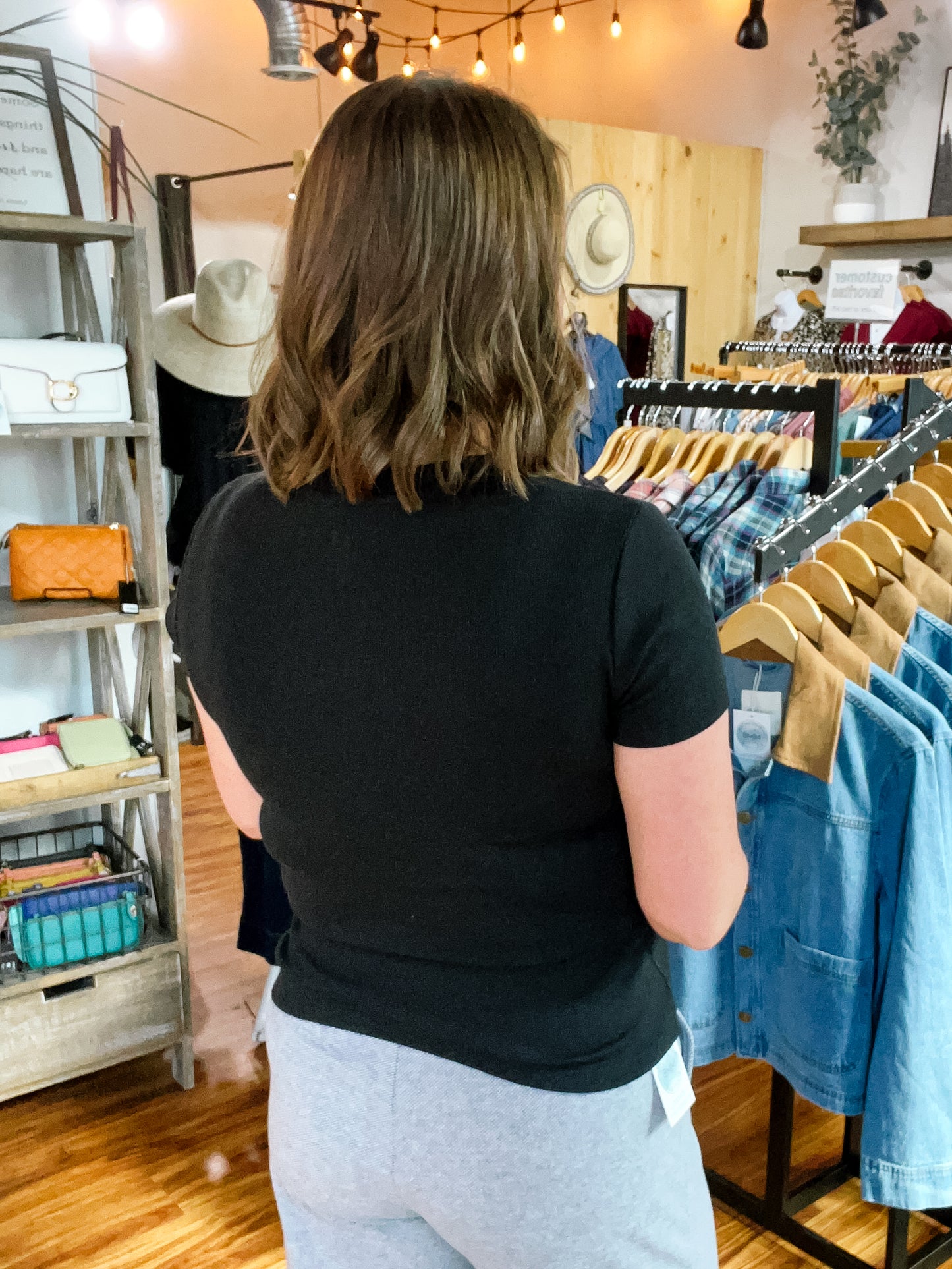 Black Ribbed Short Sleeve Top