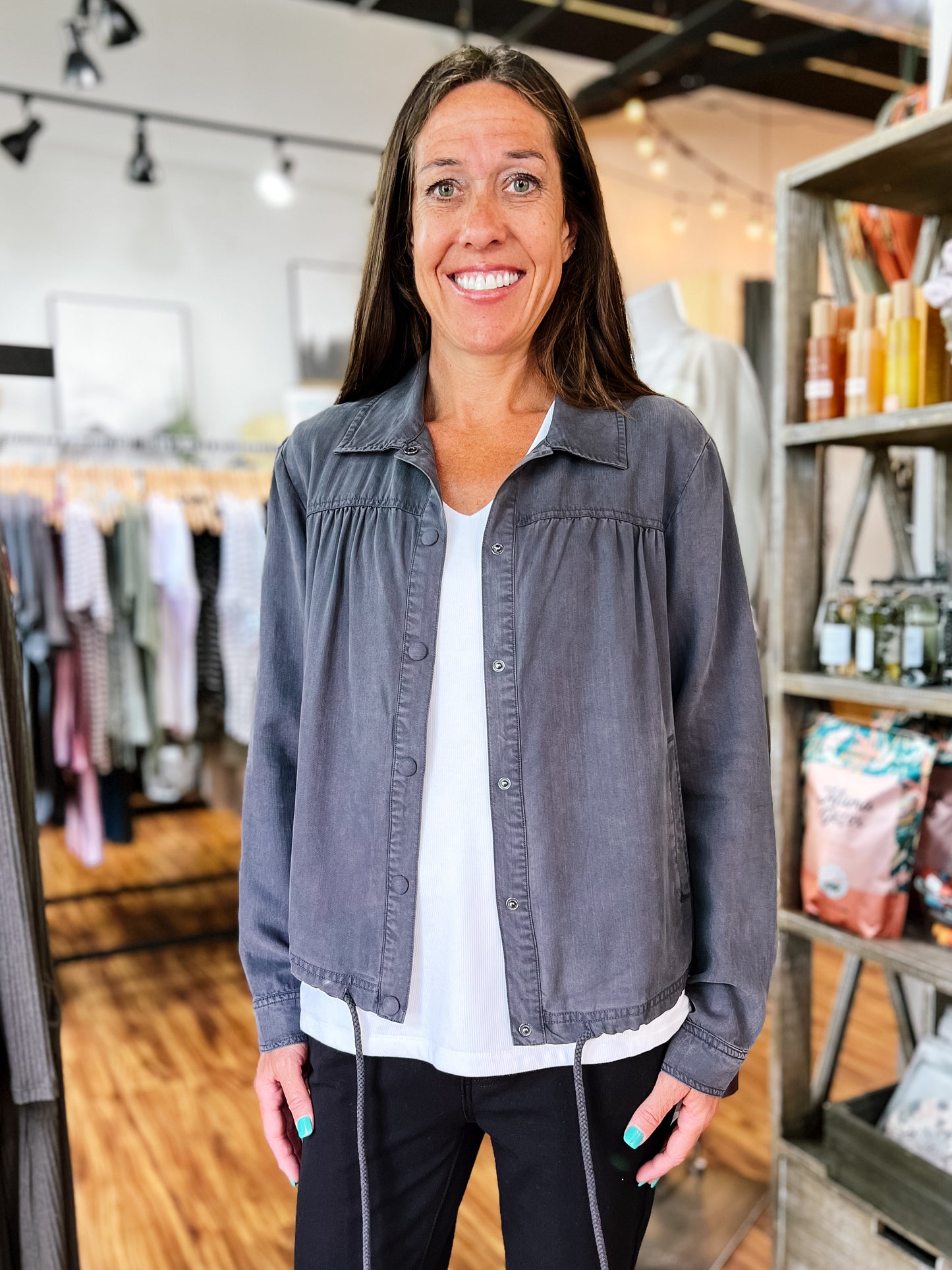 Charcoal Lightweight Drawstring Jacket