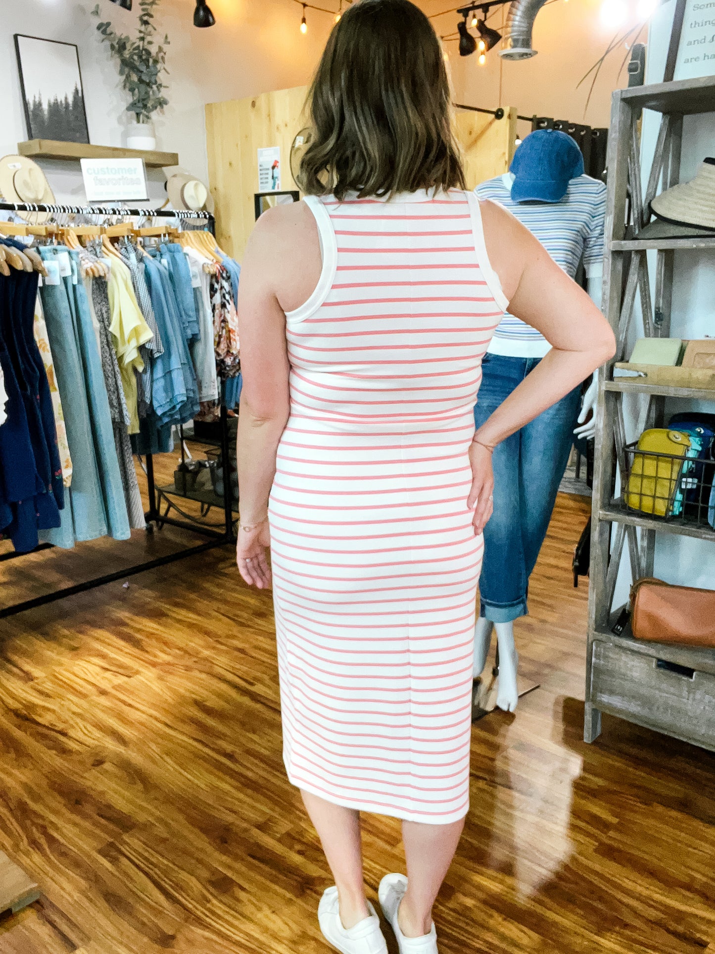 Off White W/Pink Stripe Dress