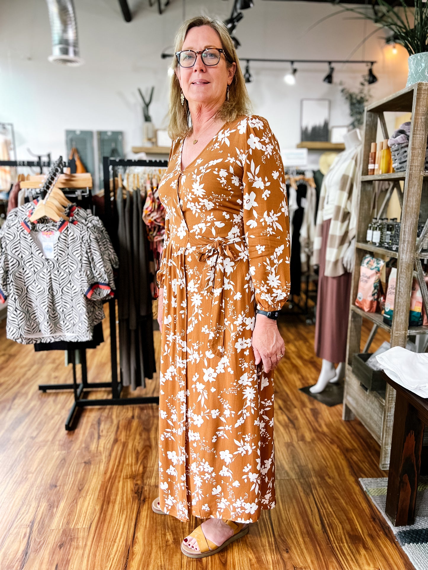 Mocha Floral Long Sleeve Maxi Dress