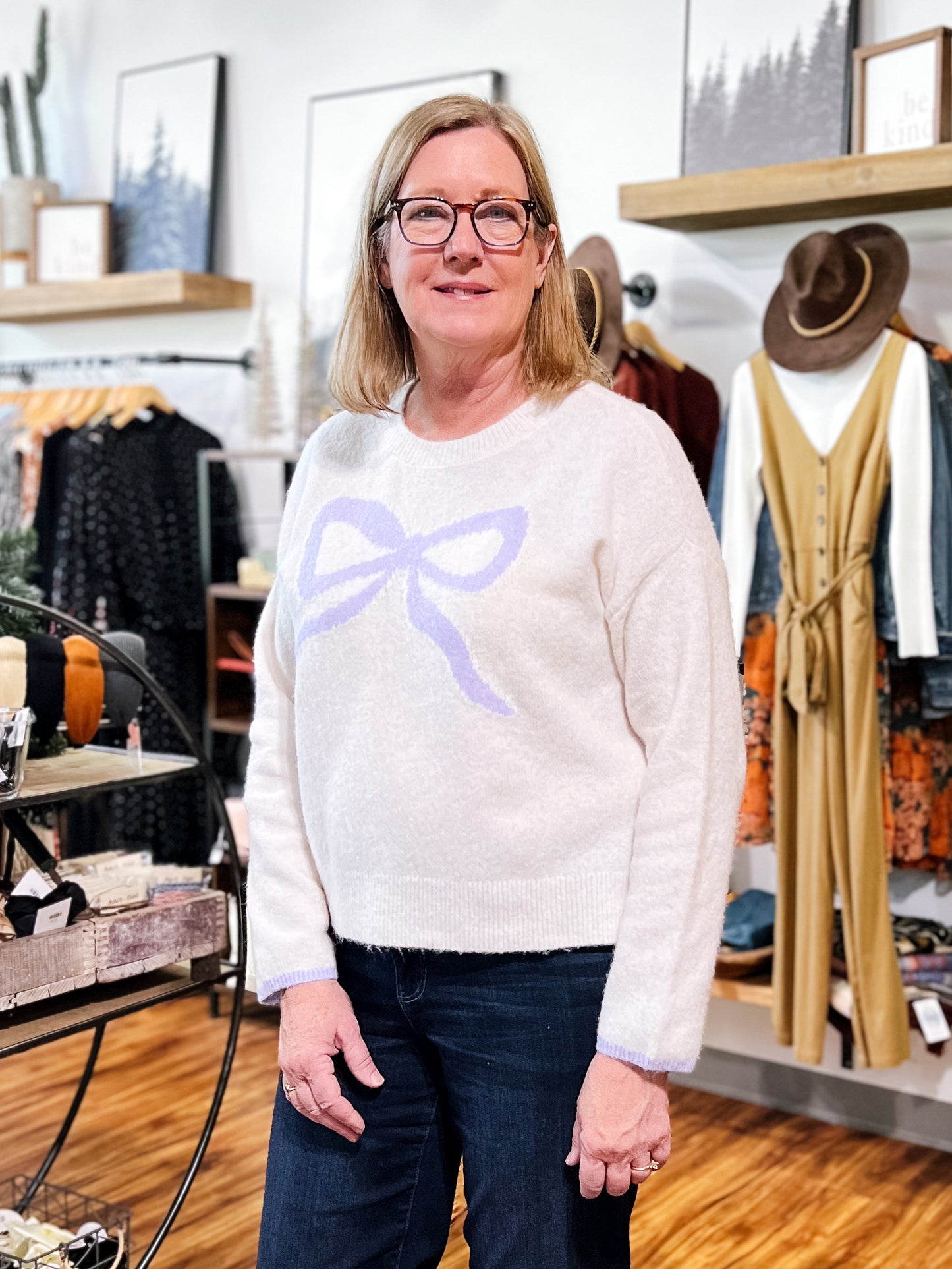 Ivory W/ Blue Bow Sweater