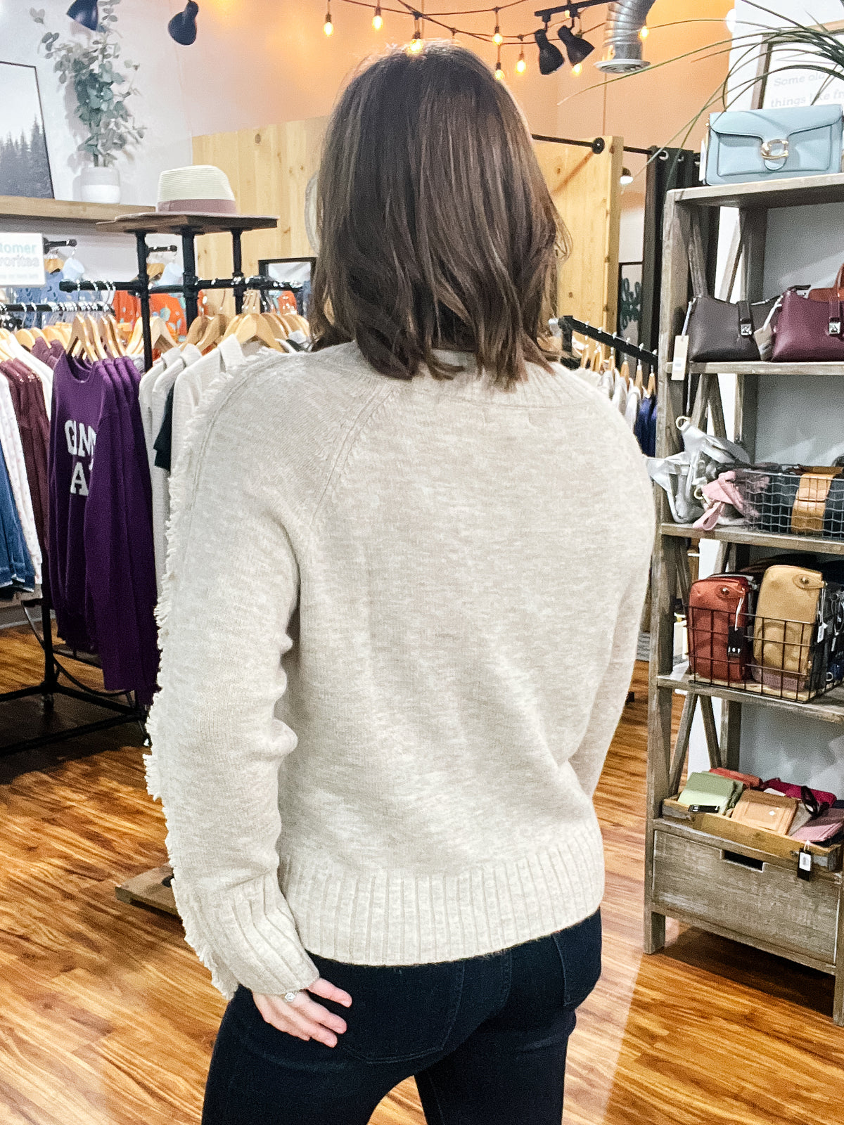 Camel V Neck Sweater W/ Fringe