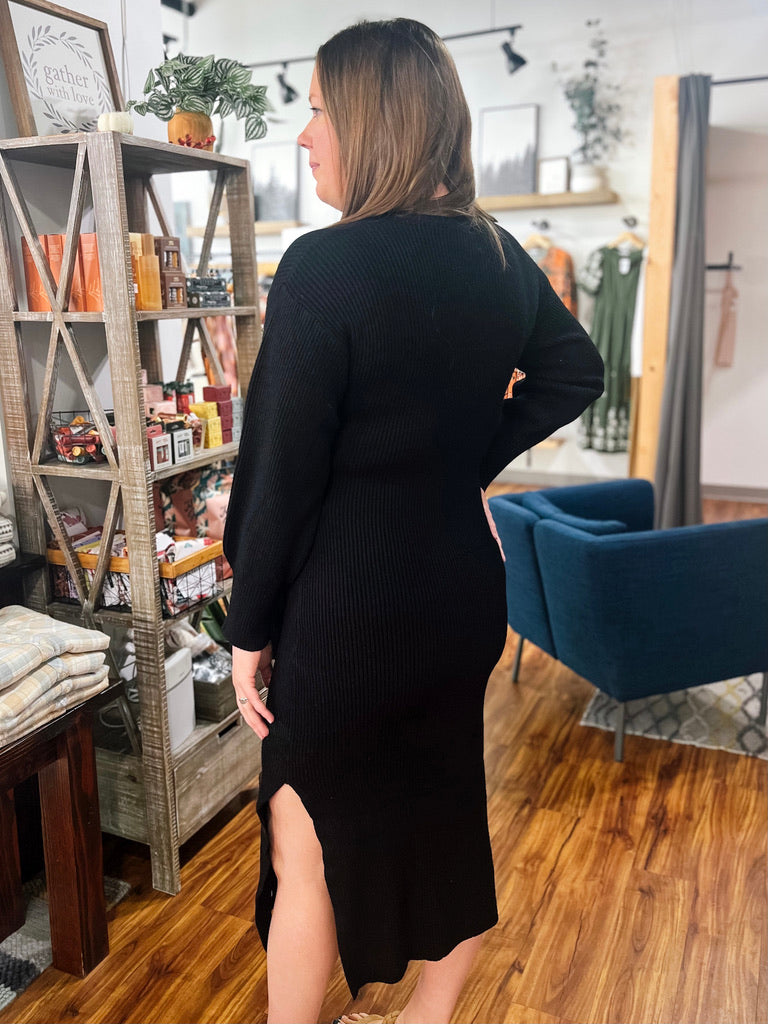 Black Ribbed Midi Dress