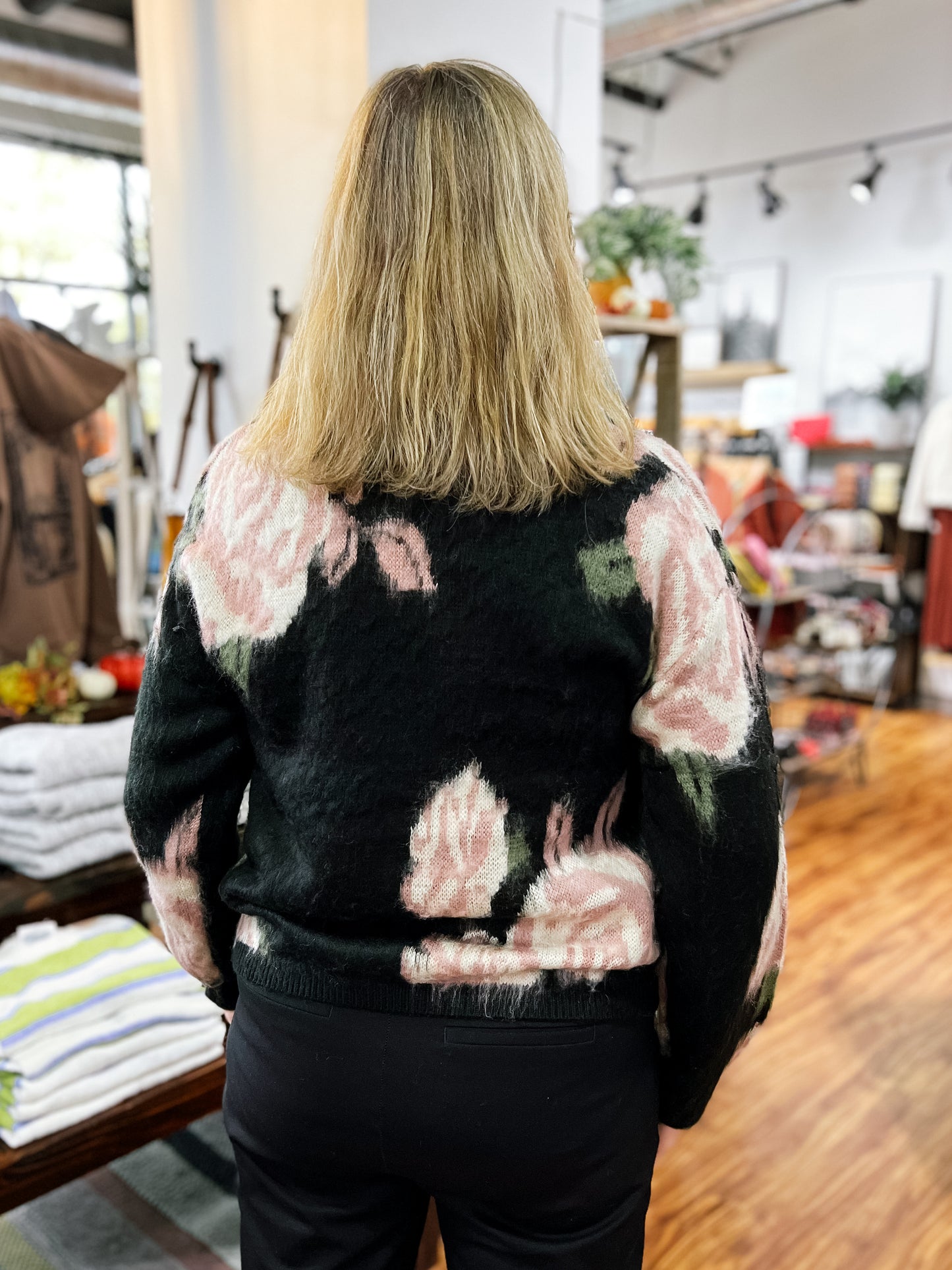 Black W/Mauve Roses Sweater