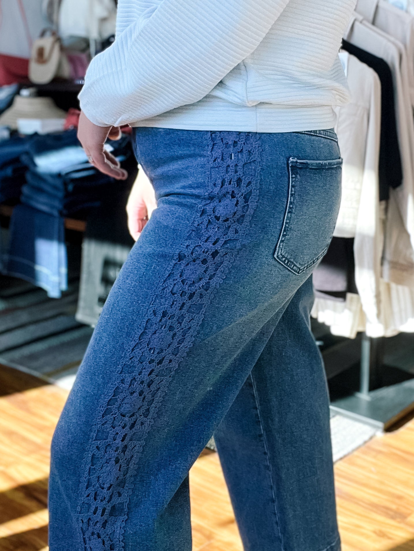 Navy Sea Audrey W/ Crochet Wide Leg Crop Jean