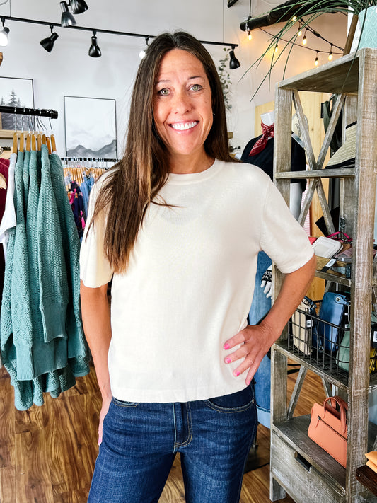 Peach Crewneck Short Sleeve Sweater