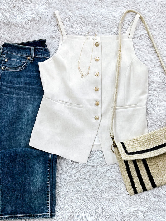 Cream Linen Sleeveless Top