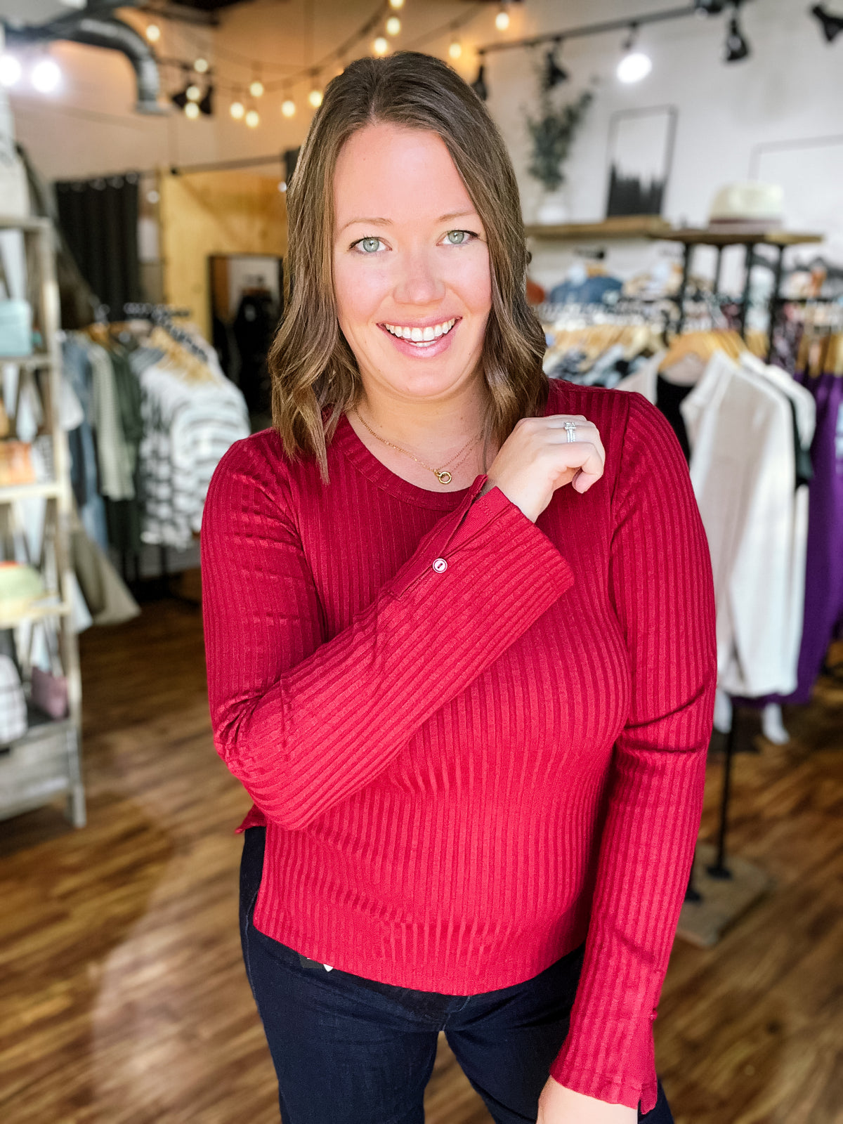 Cranberry Long Sleeve Scoop Neck Top