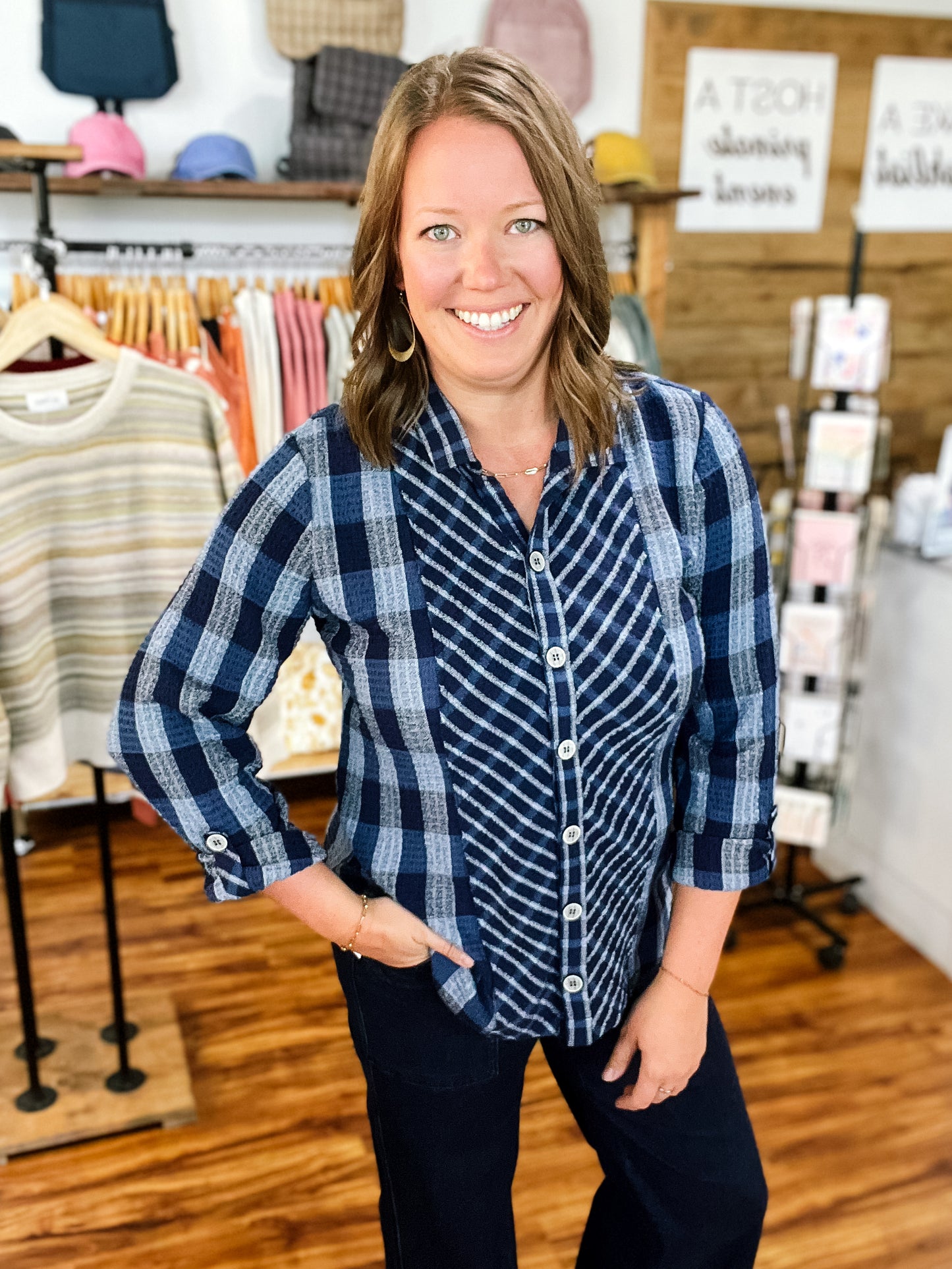 Blue Plaid Boyfriend Tunic