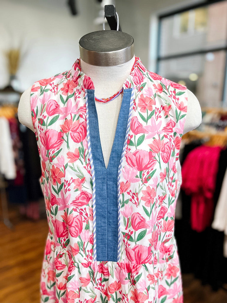 Pink Floral Sleeveless Dress