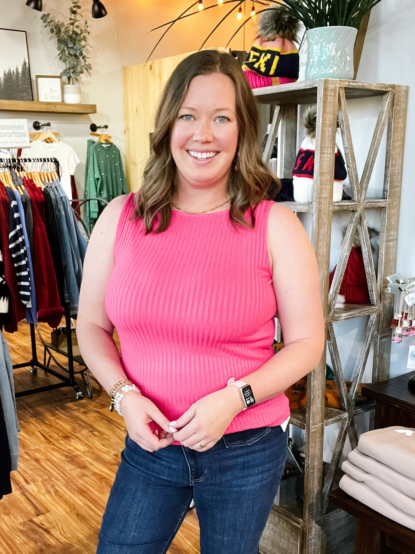 Pink Sleeveless Ribbed Top