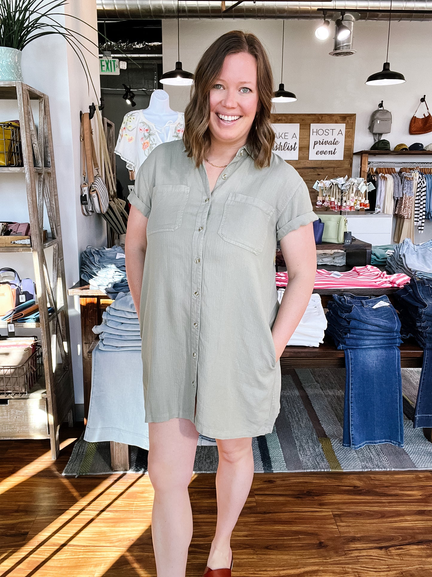 Olive Green Shirt Dress
