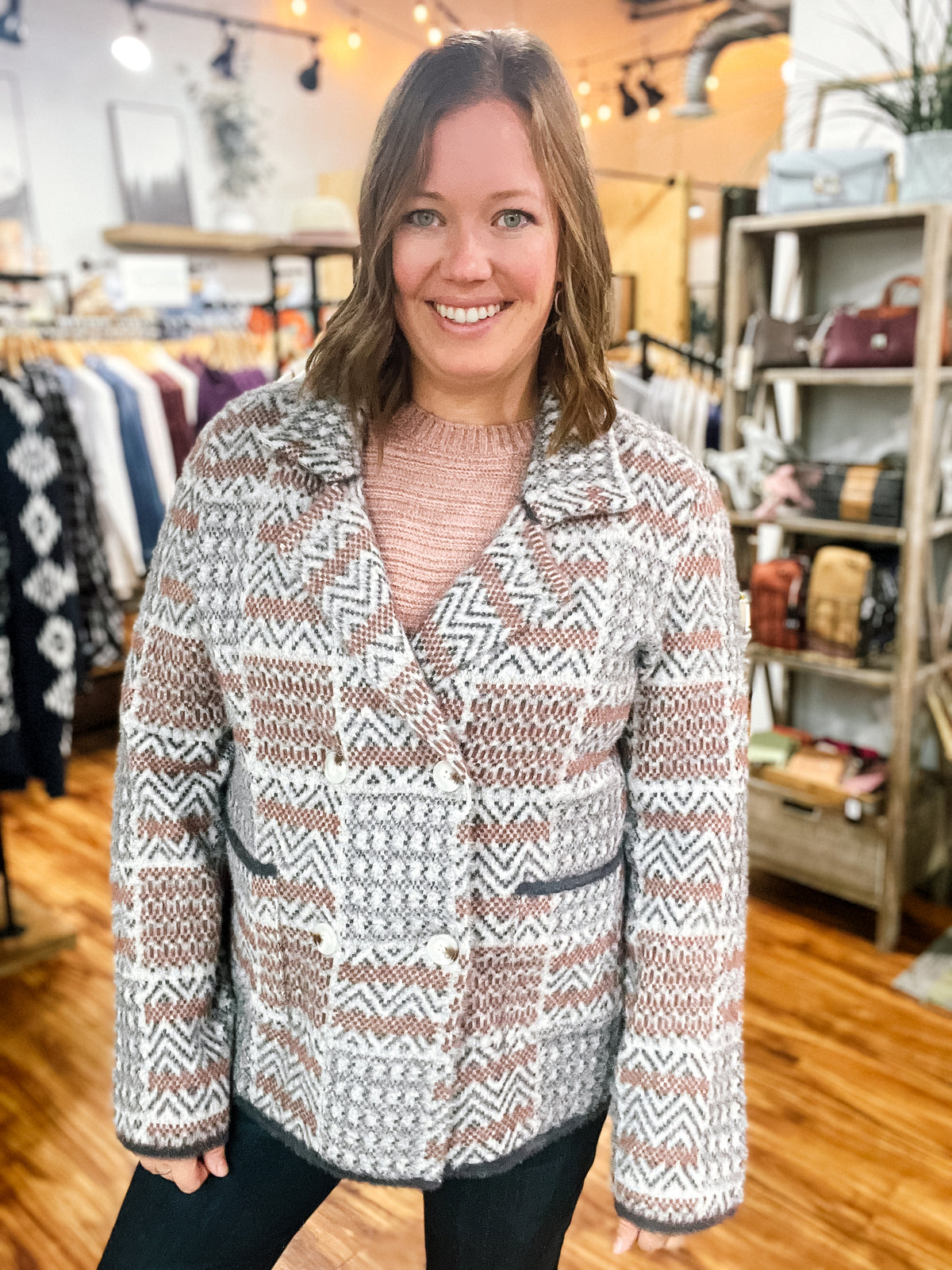 Charcoal & Brown Chevron Sweater Jacket