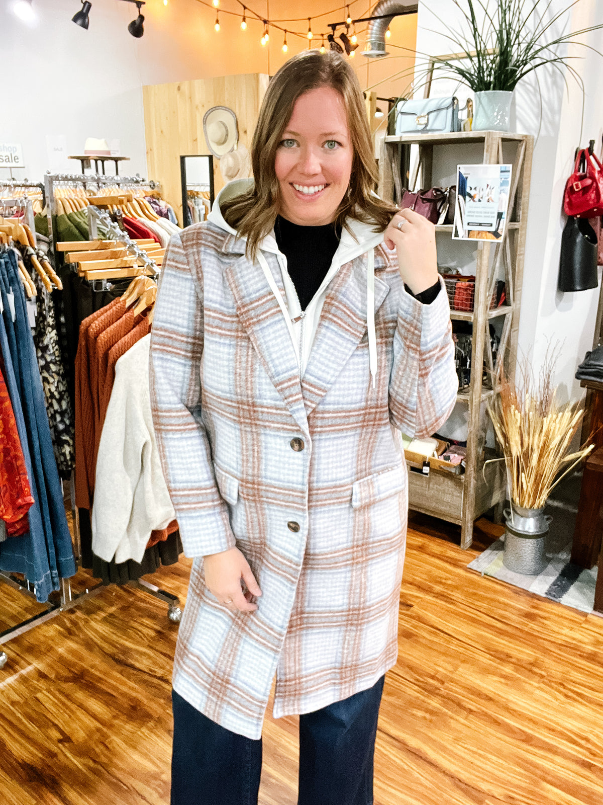 Plaid Car Coat w/ Removable Hood