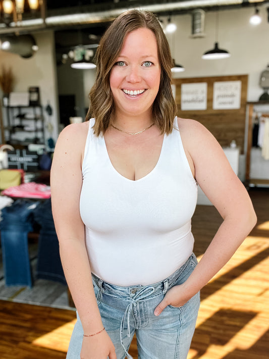 White V-Neck Double Layer Tank