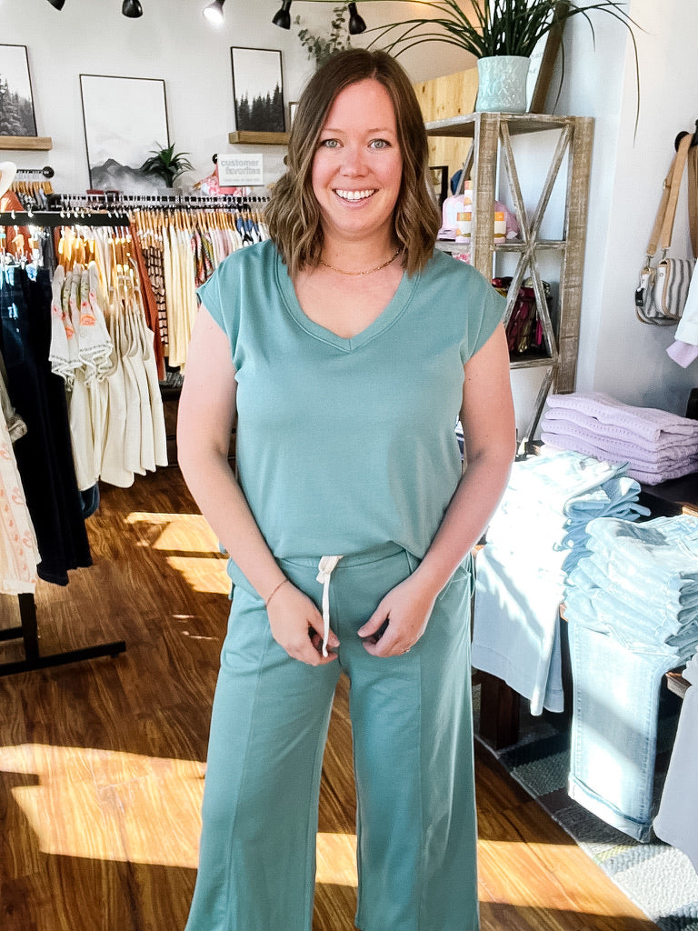 Teal Knit V Neck Sleeveless Top