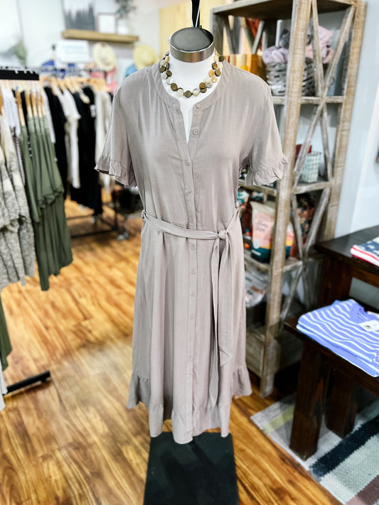 Latte Tie Waist Midi Dress