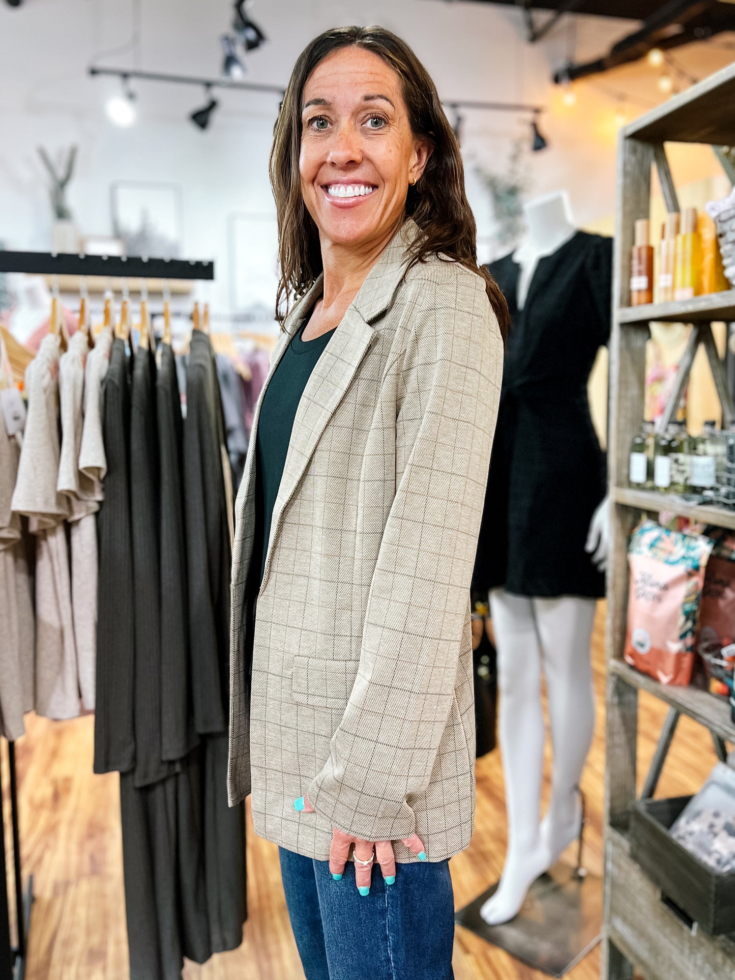Khaki Checked Boyfriend Blazer