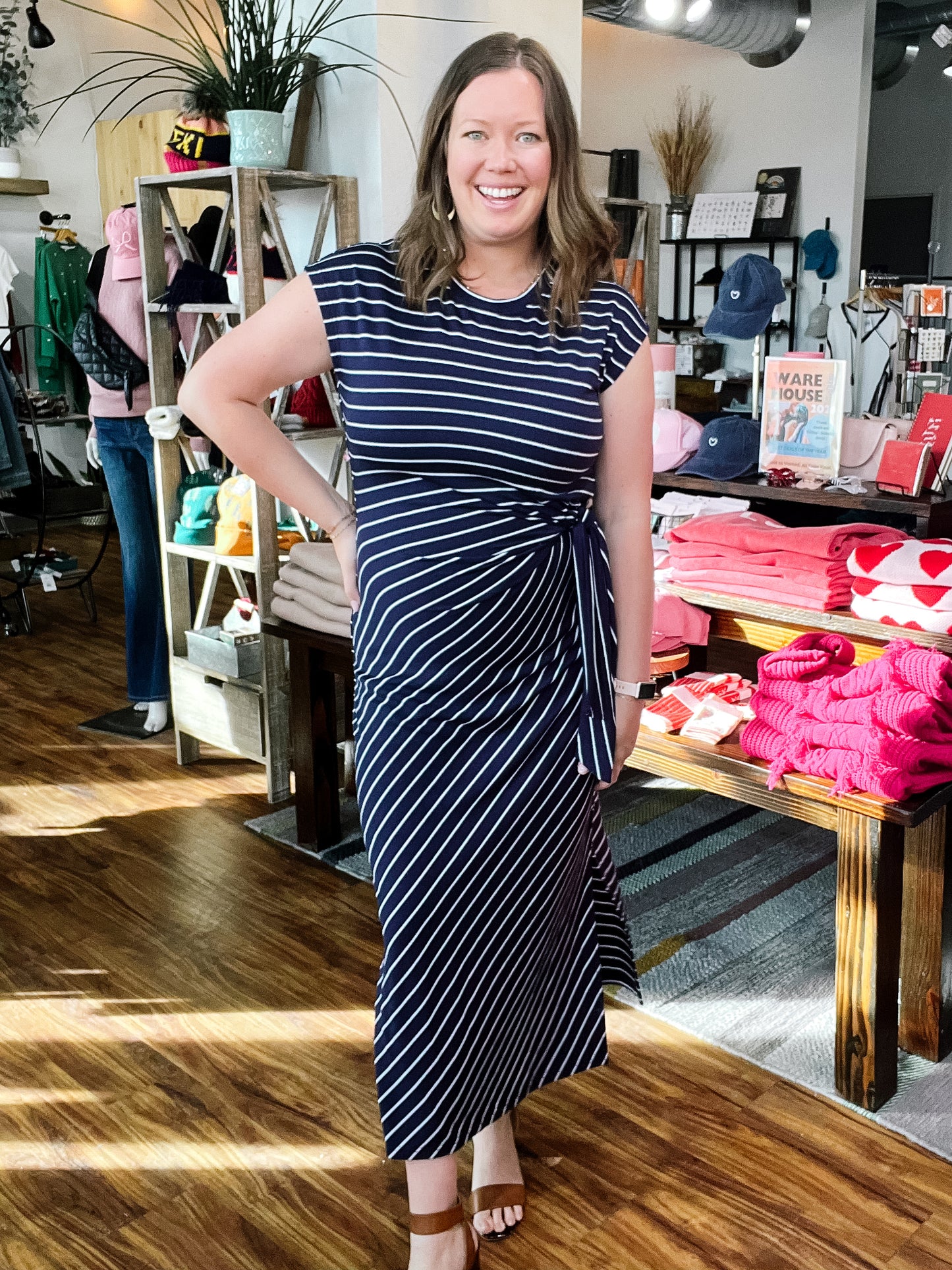 Navy Stripe Wrap Dress