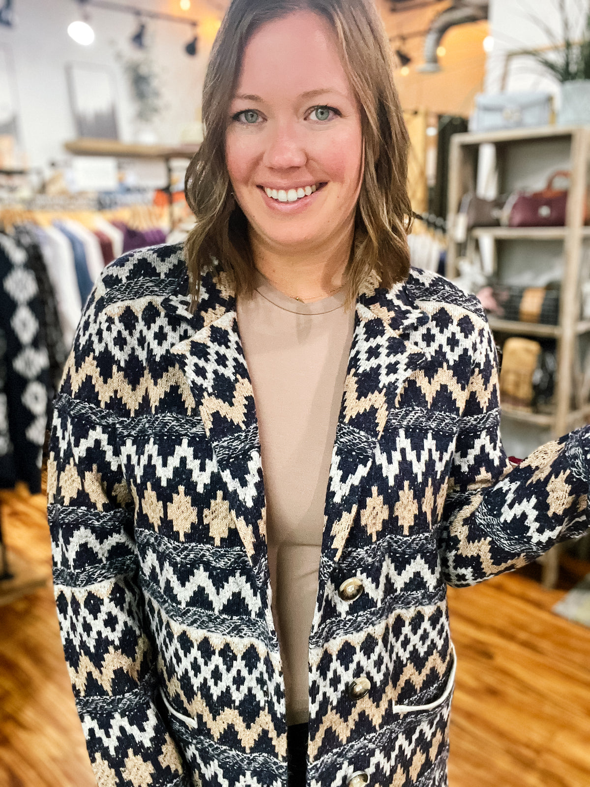 Navy & Camel Button Front Coatigan