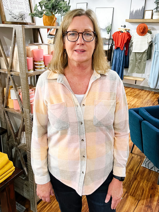 Coral Plaid Flannel Shirt