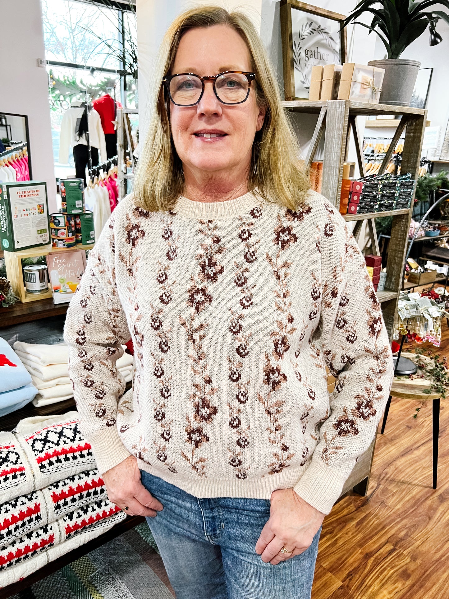 Brown Floral Sweater