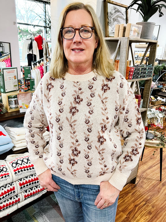 Brown Floral Sweater