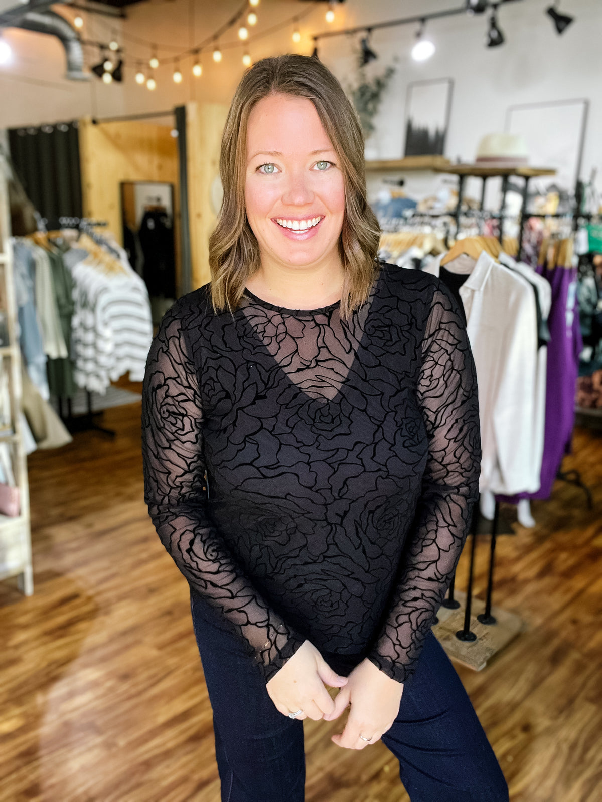 Black Roses Layered Long Sleeve Top