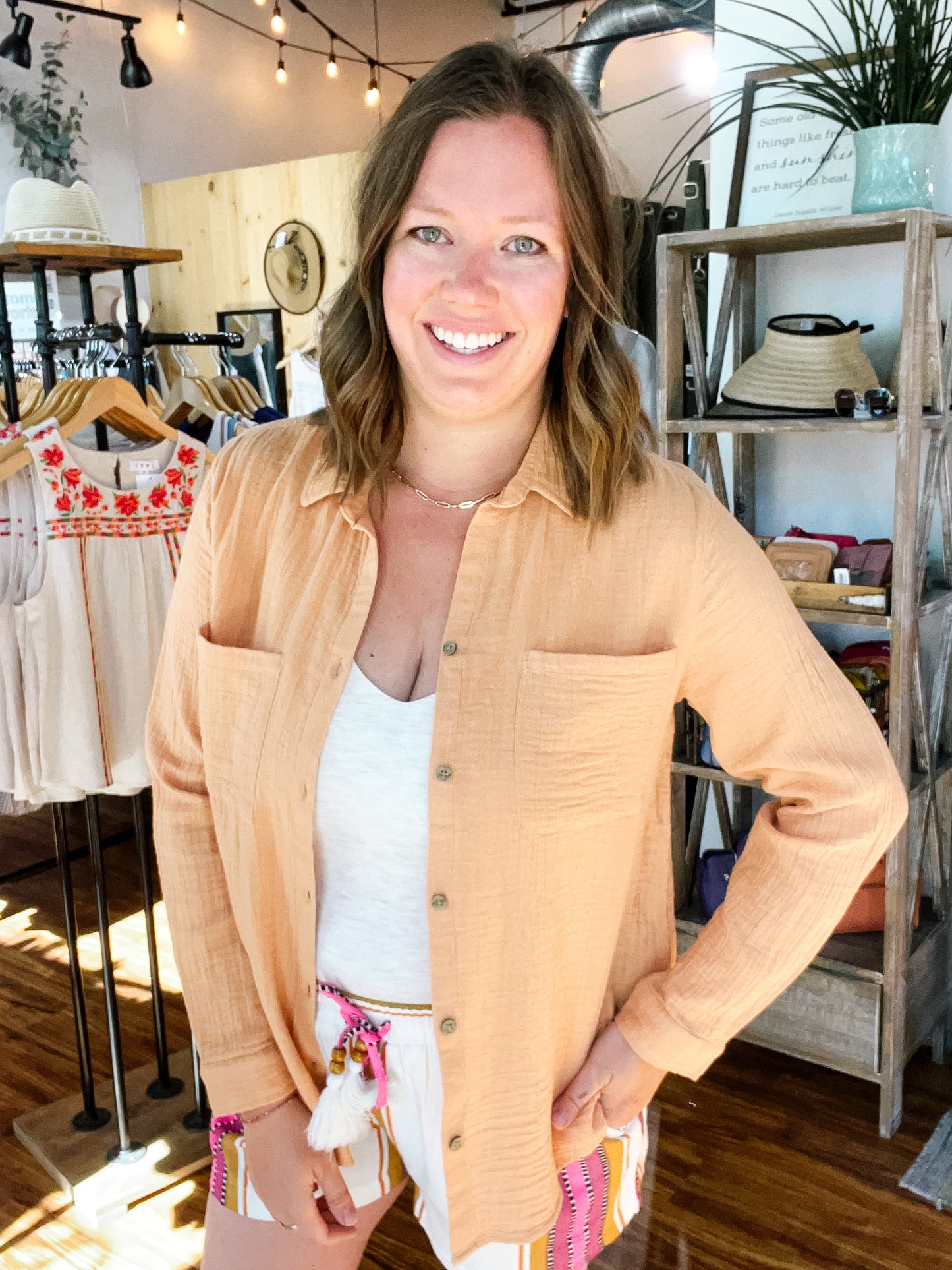 Melon Long Sleeve Button Up Shirt