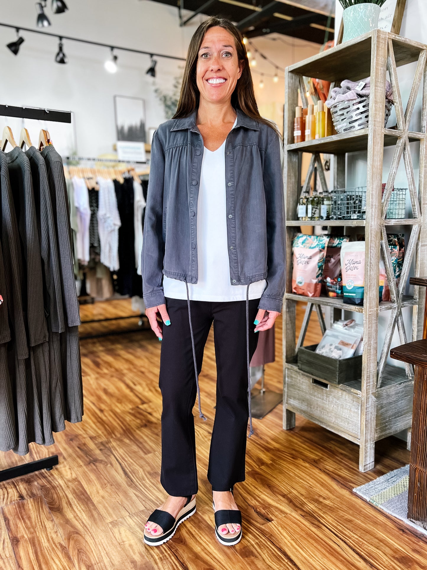 Charcoal Lightweight Drawstring Jacket