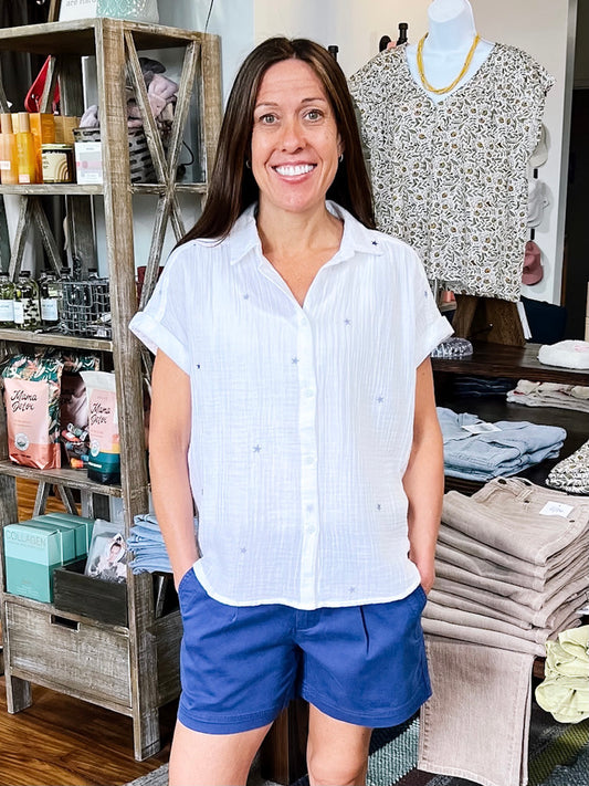 White Shirt W/ Blue Stars