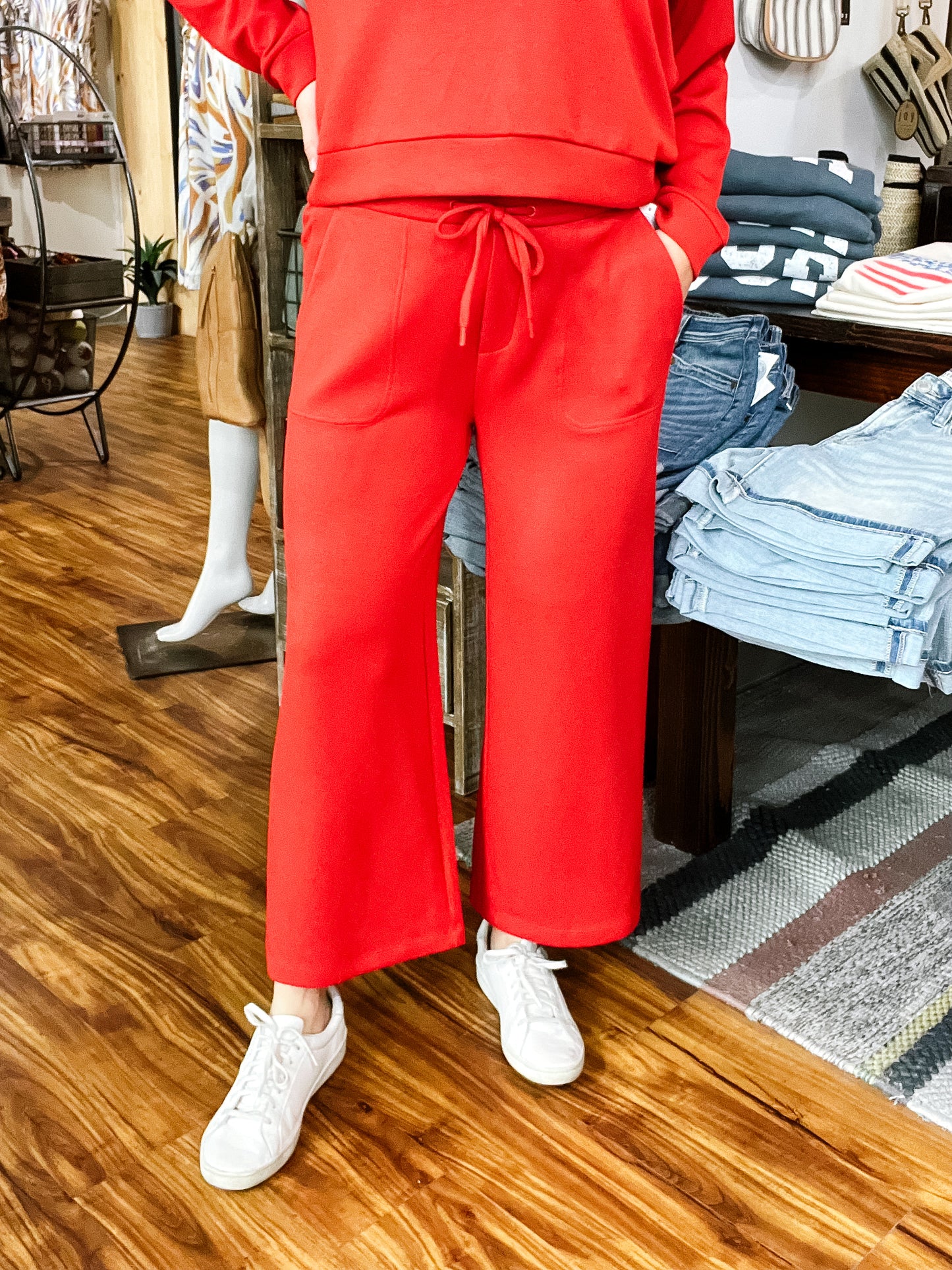 Red Crop Pull-On Pant