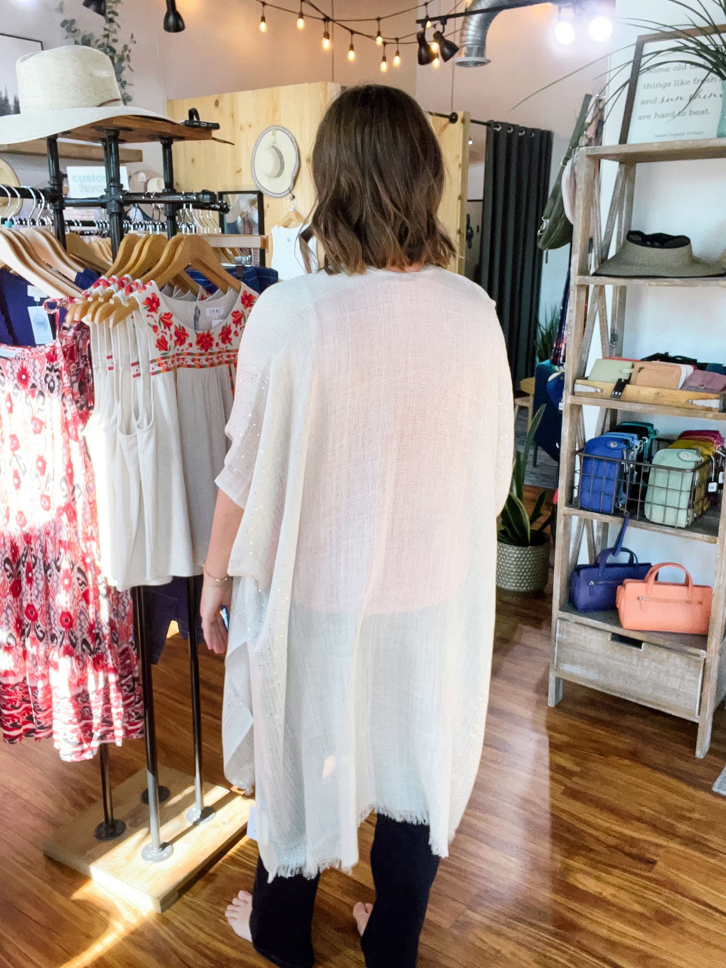 Cream Sequin Sheer Kimono
