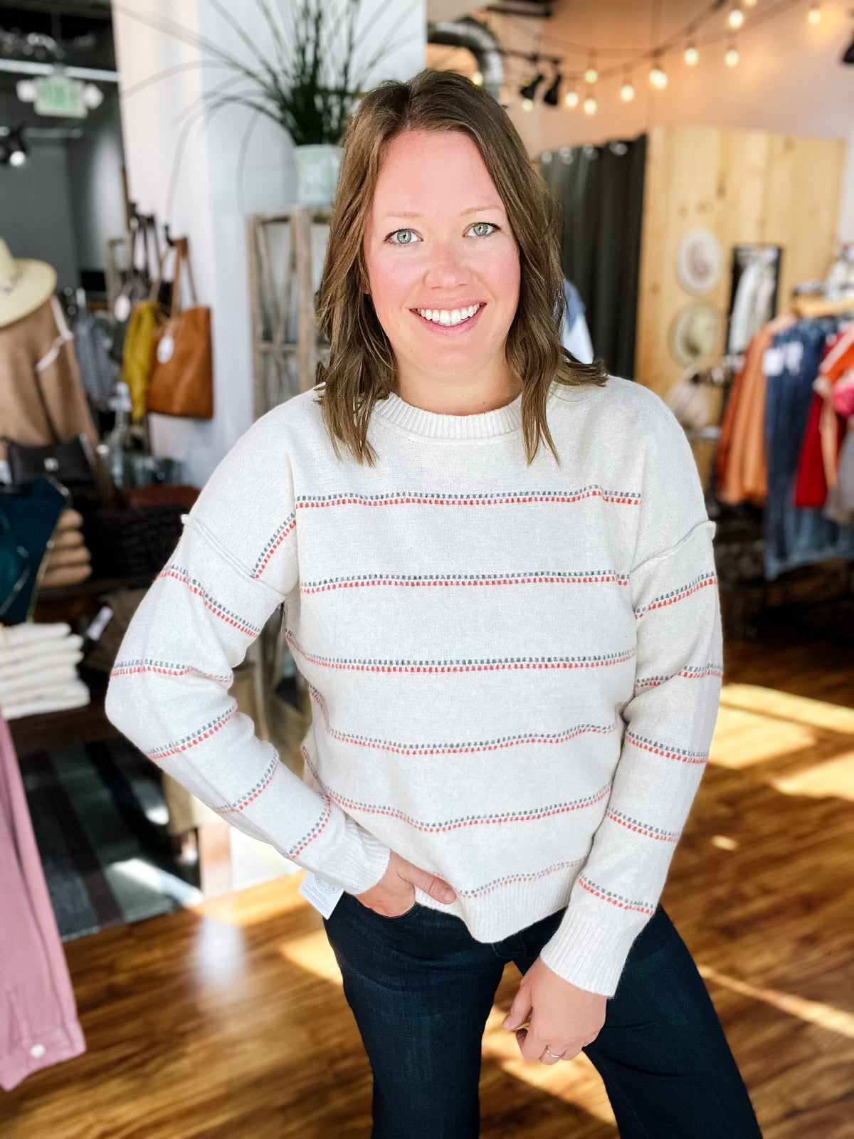 Oatmeal w/ Textured Stripe Sweater