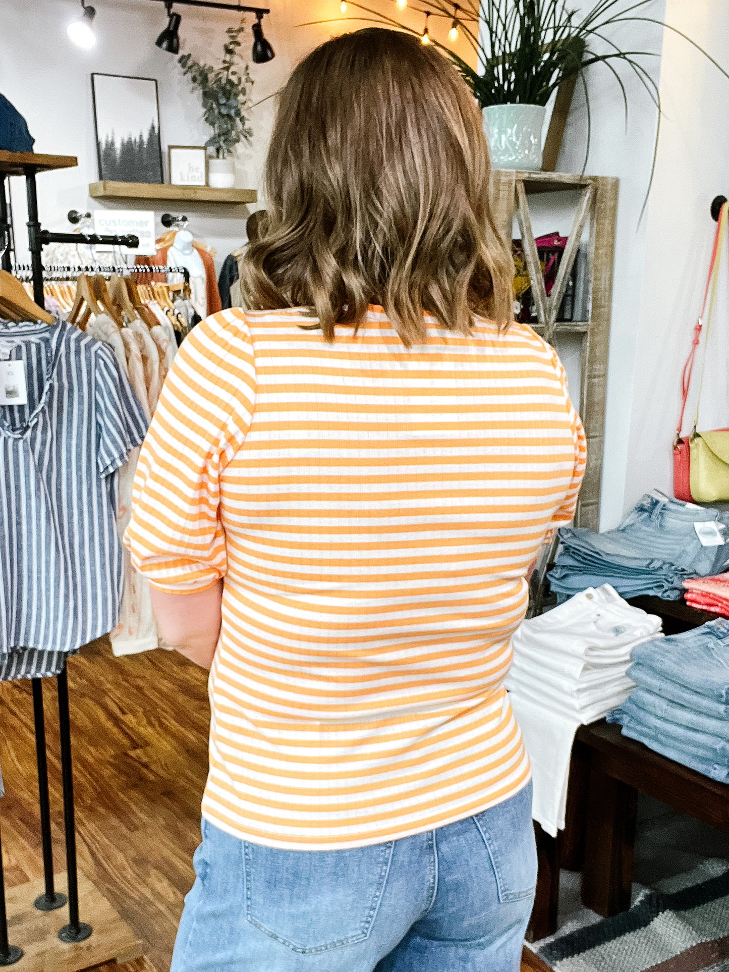 Orange & White Stripe Knit Top