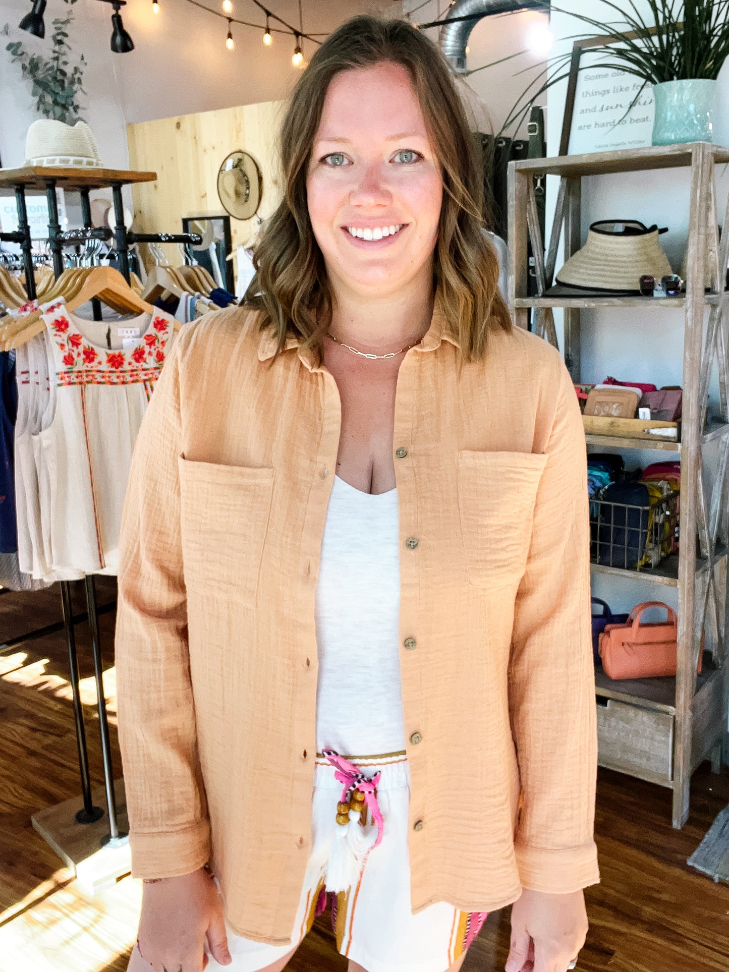 Melon Long Sleeve Button Up Shirt