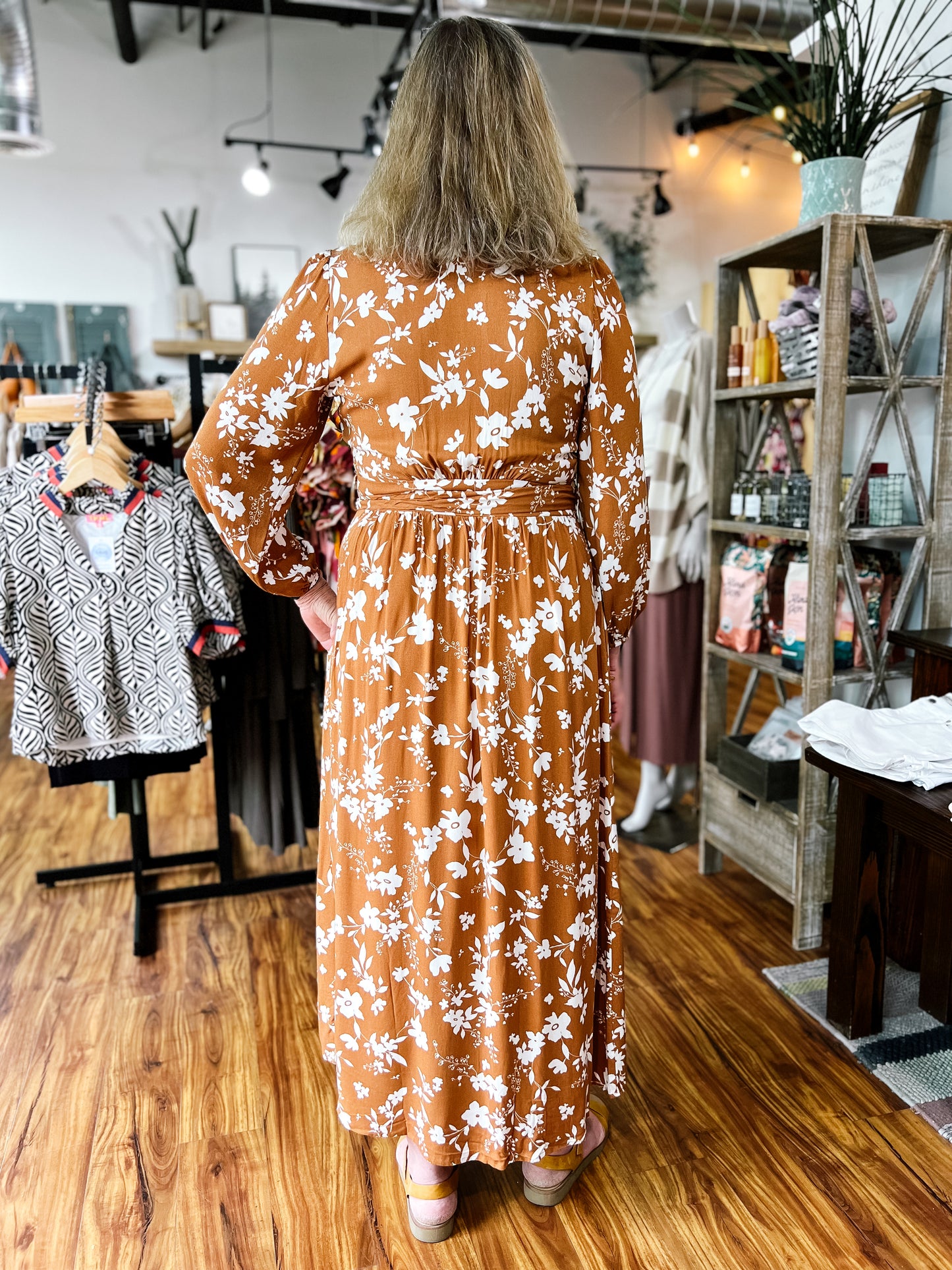 Mocha Floral Long Sleeve Maxi Dress