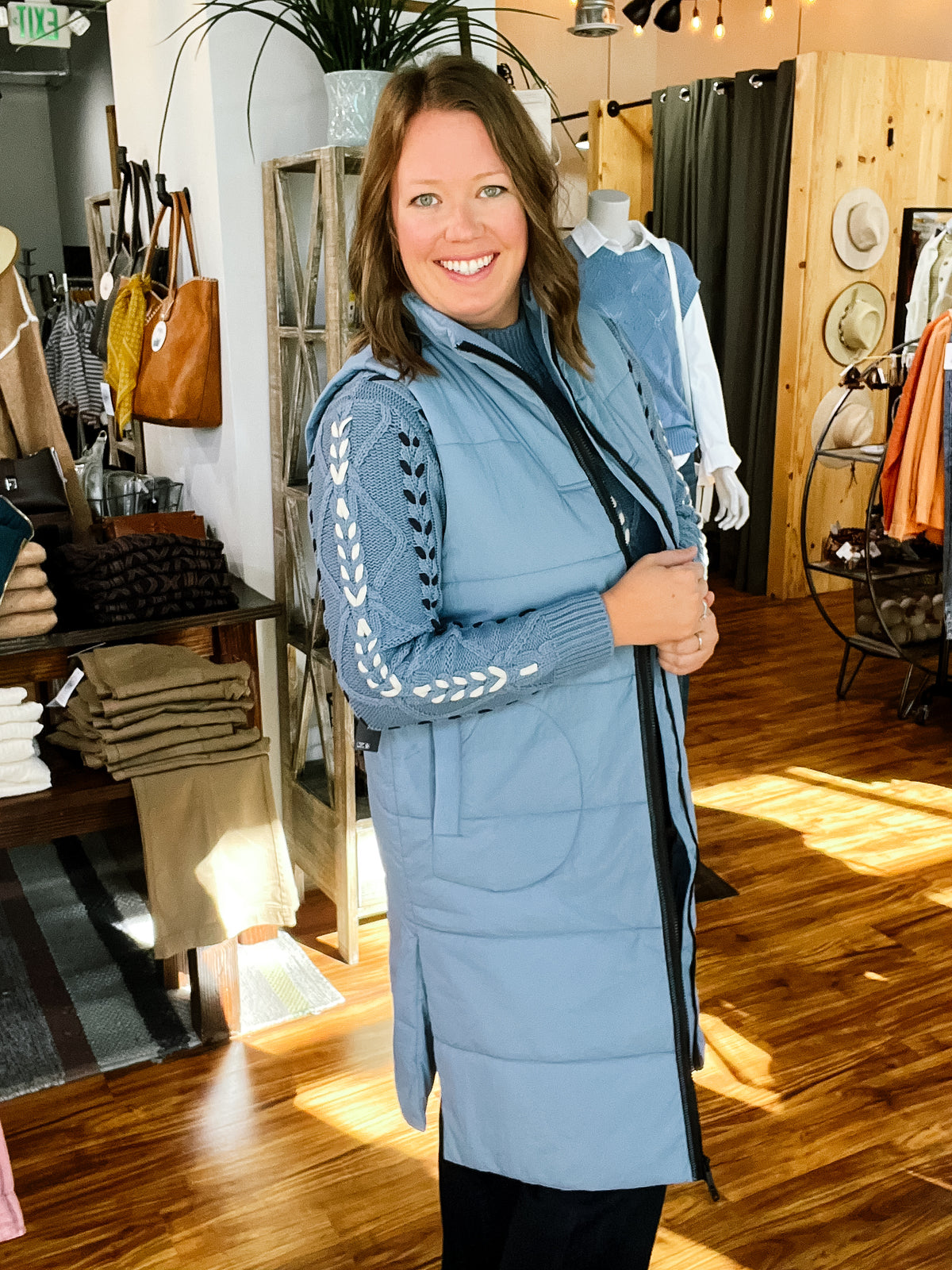 Blue Fog Long Quilted Vest