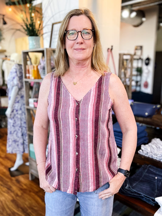 Maroon & Pink Striped Tank Top