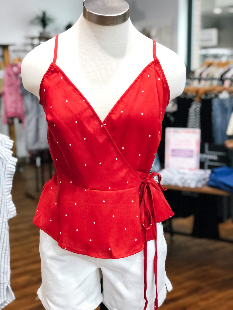 Red Polka Dot Wrap Cami