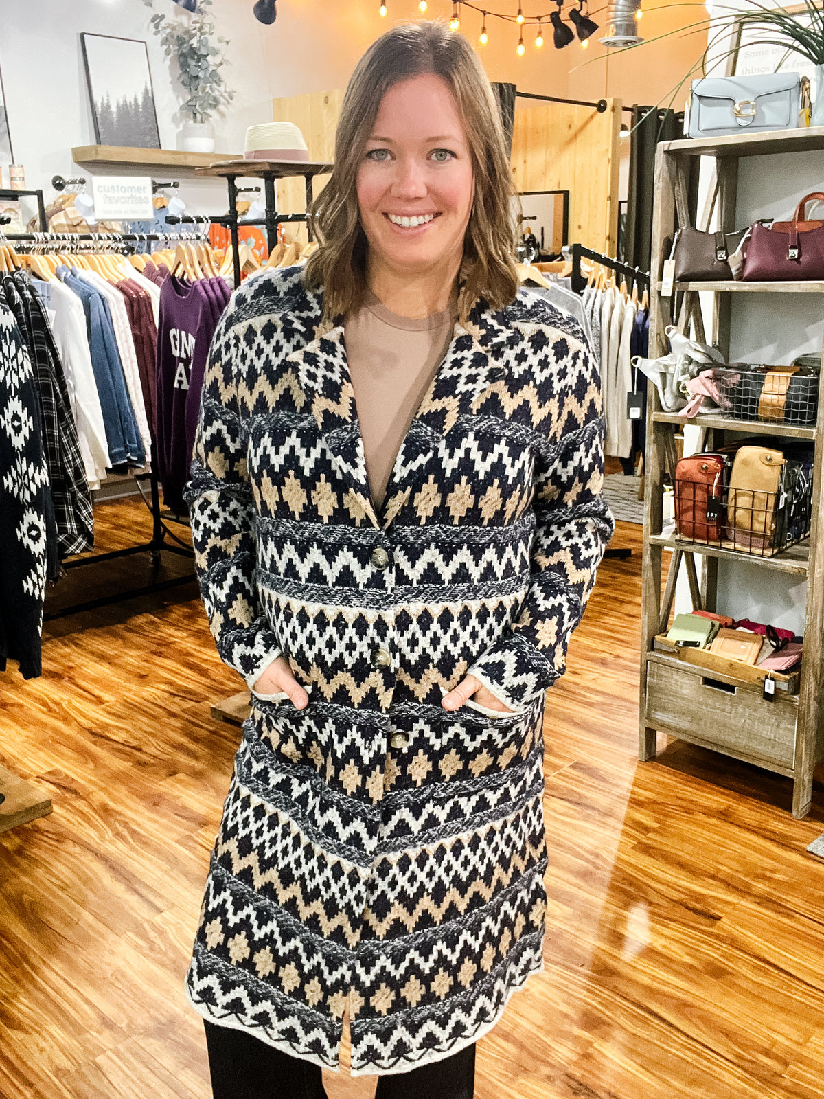 Navy & Camel Button Front Coatigan