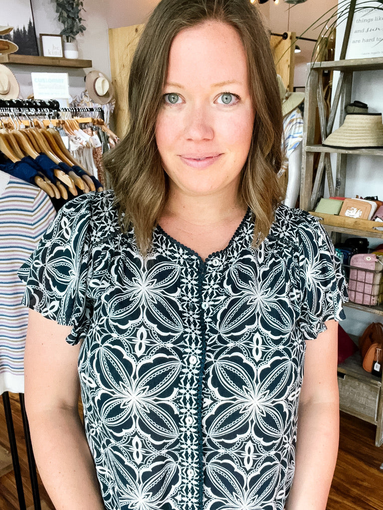 Navy & Cream Floral Top