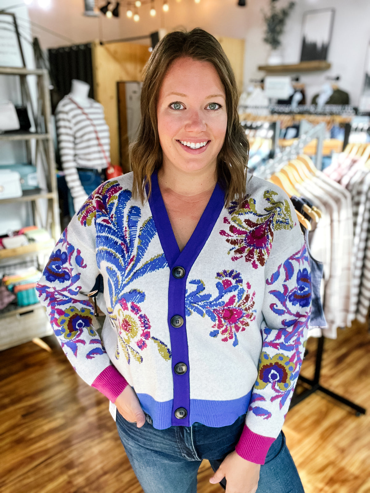 Jacquard Button Front Cardigan