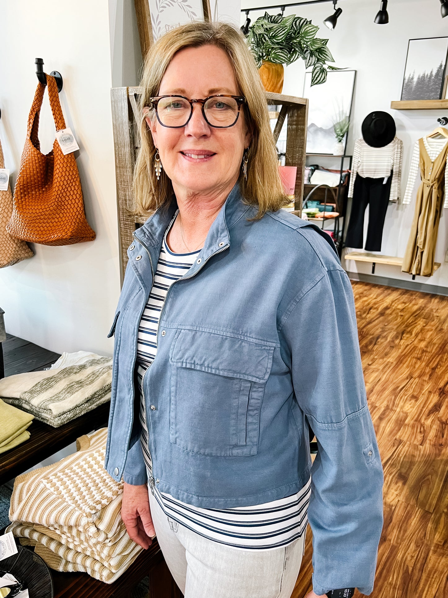 Slate Blue Zip Front Jacket