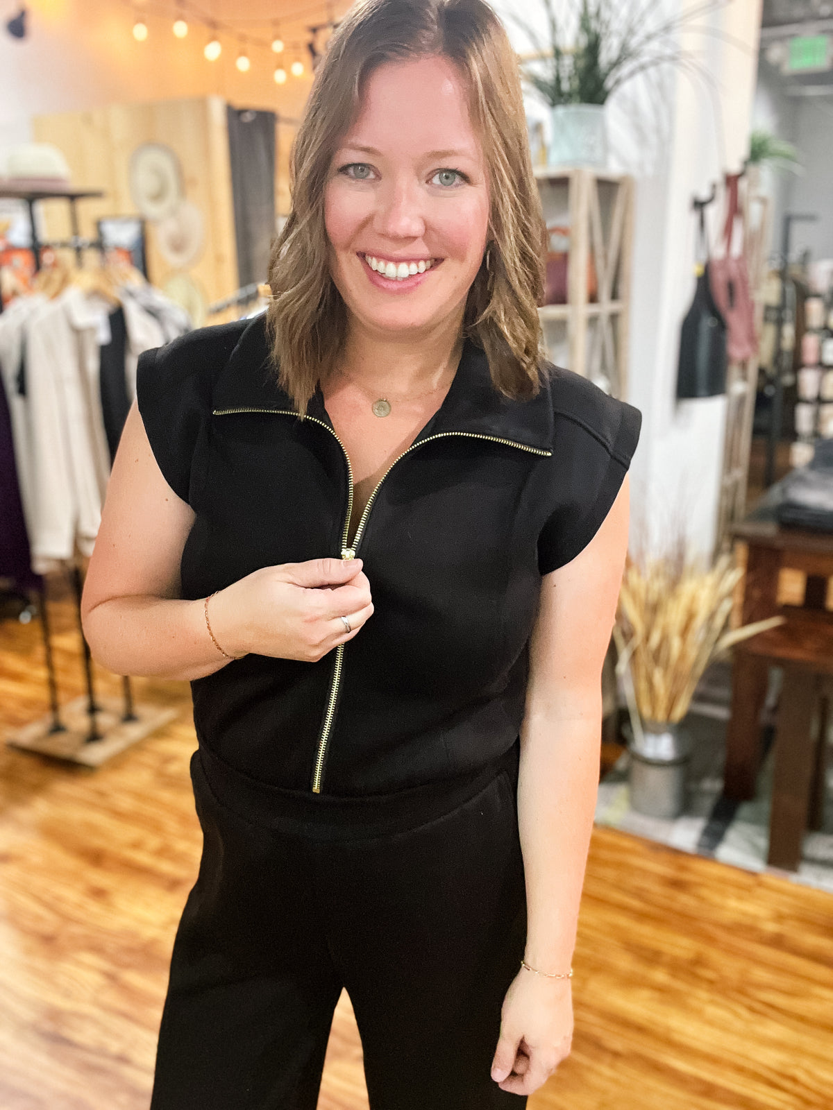 Black Half-Zip Jogger Jumpsuit